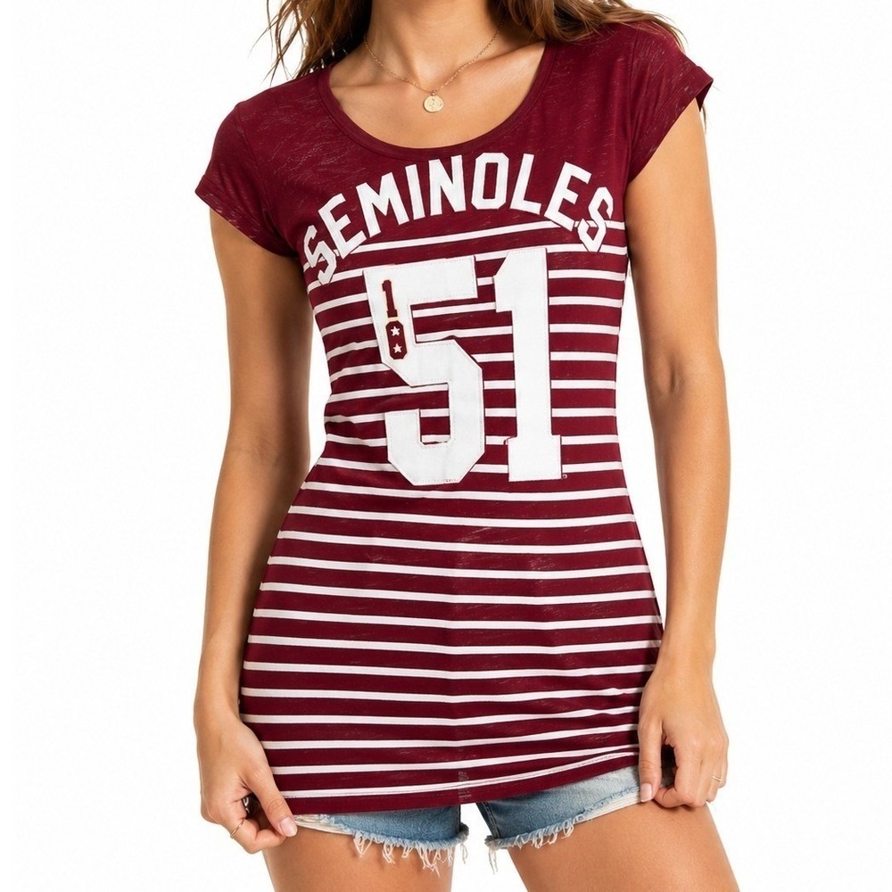 PINK Victoria's Secret Seminoles Shirt Women S Burgundy White Striped Varsity 51